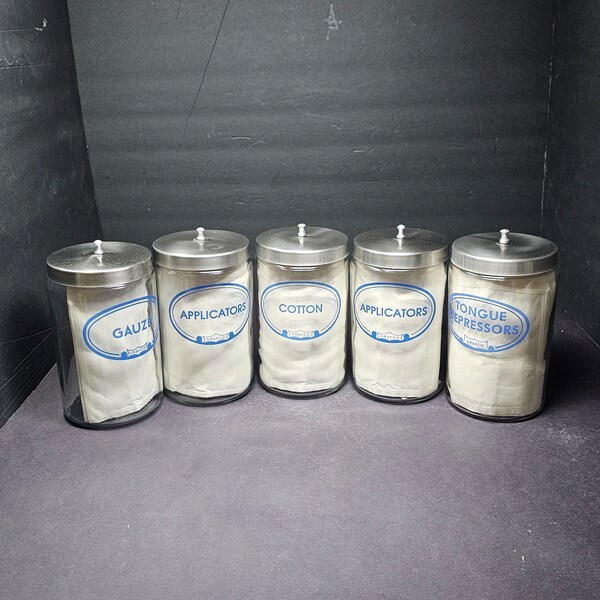 Set of 5 Glass Grafco Medical Apothecary Jars Vintage 4.5" Dia x 7" H