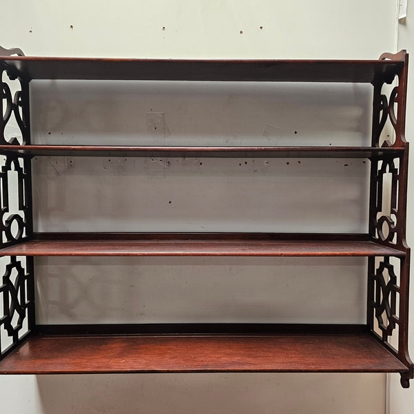 Vintage Large 4 Tier Chippendale Curio Display Wall Shelf 36.75" W x 32.5" H