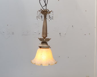 Vintage Small Spanish Revival Wrought Iron Pendant Light Fixture 6" x 6" x 9.5"
