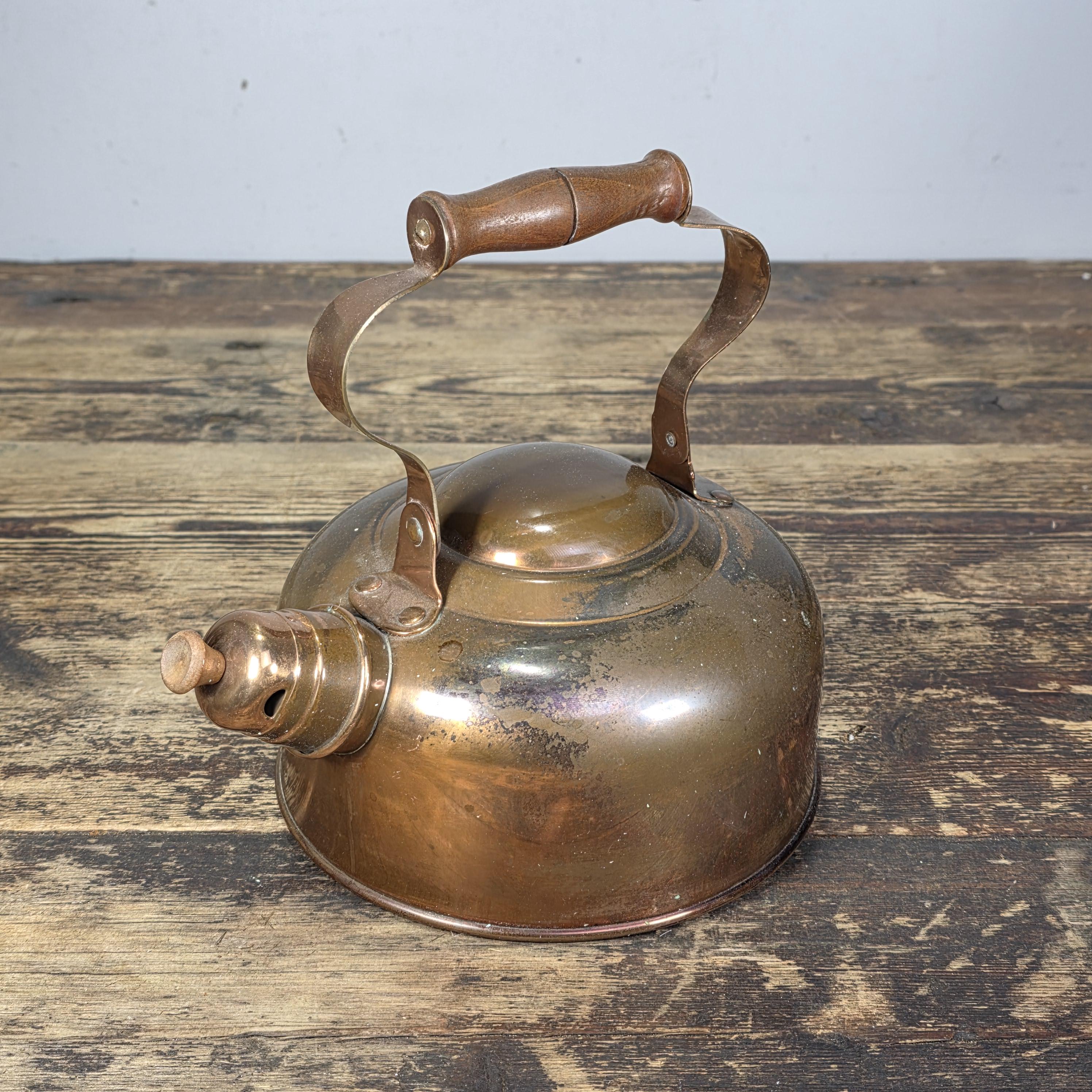 Vintage ODI Solid Copper Kettle With Wooden Handle – Made in