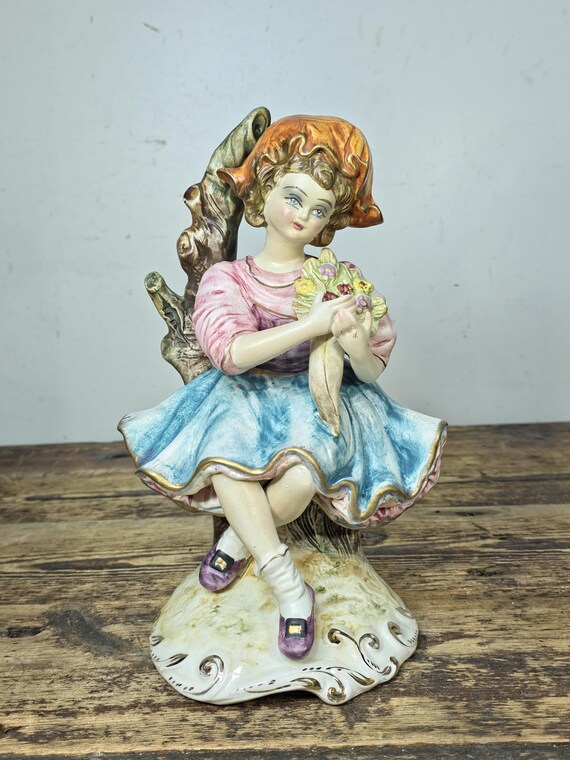 Vintage Italian Porcelain Girl Figurine — Capodimonte Style, Crown
