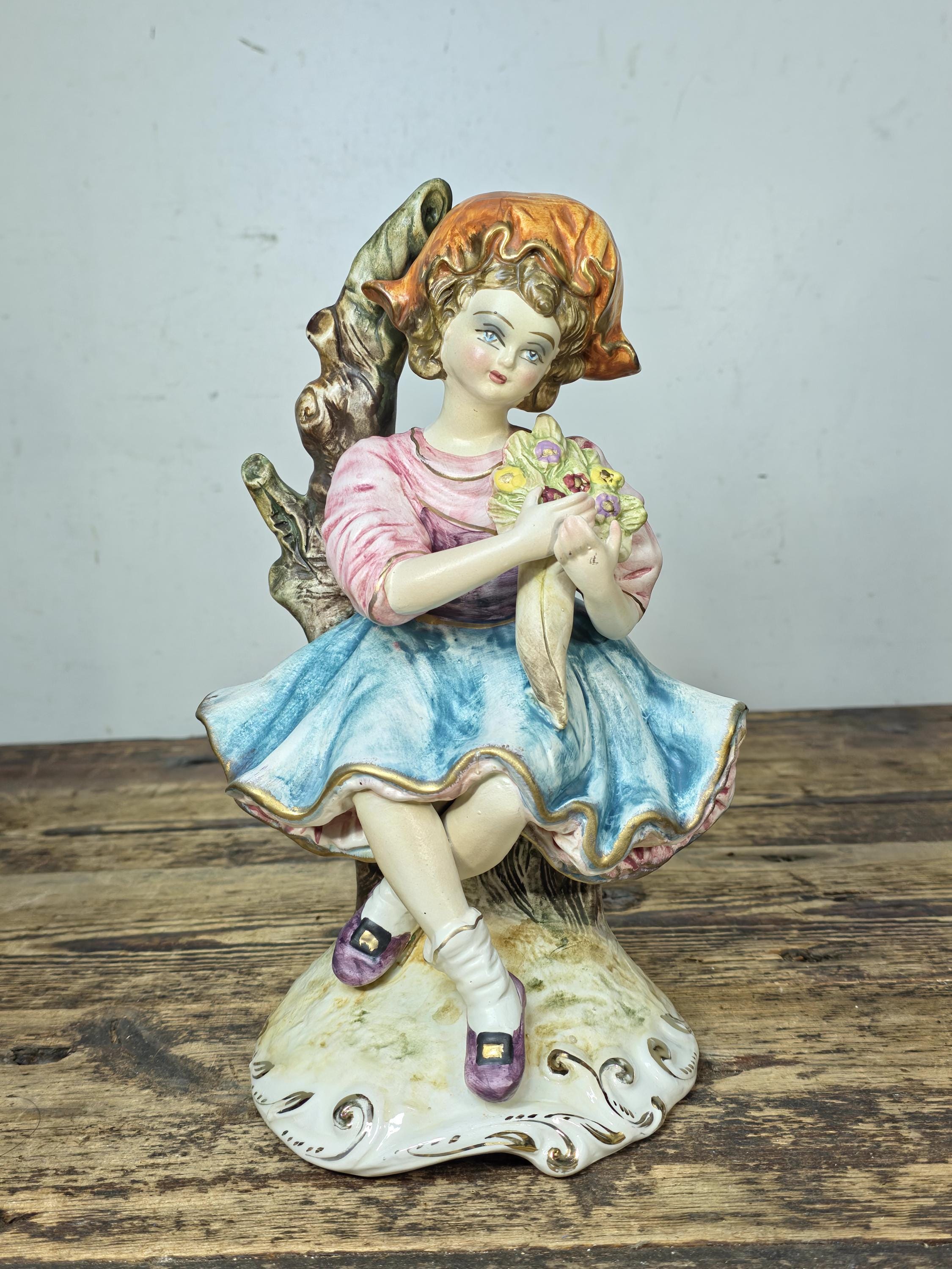 Vintage Italian Porcelain Girl Figurine — Capodimonte Style, Crown