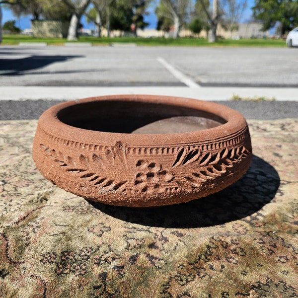 Rhombus Shape Terra Cotta Low Pottery Planter Bowl Weathered 12" Dia x 4.5" H