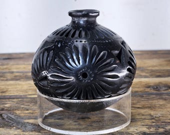 Vintage Barro Negro-aardewerk uitgesneden zwarte Mexicaanse volkskunst Oaxaca, Mexico