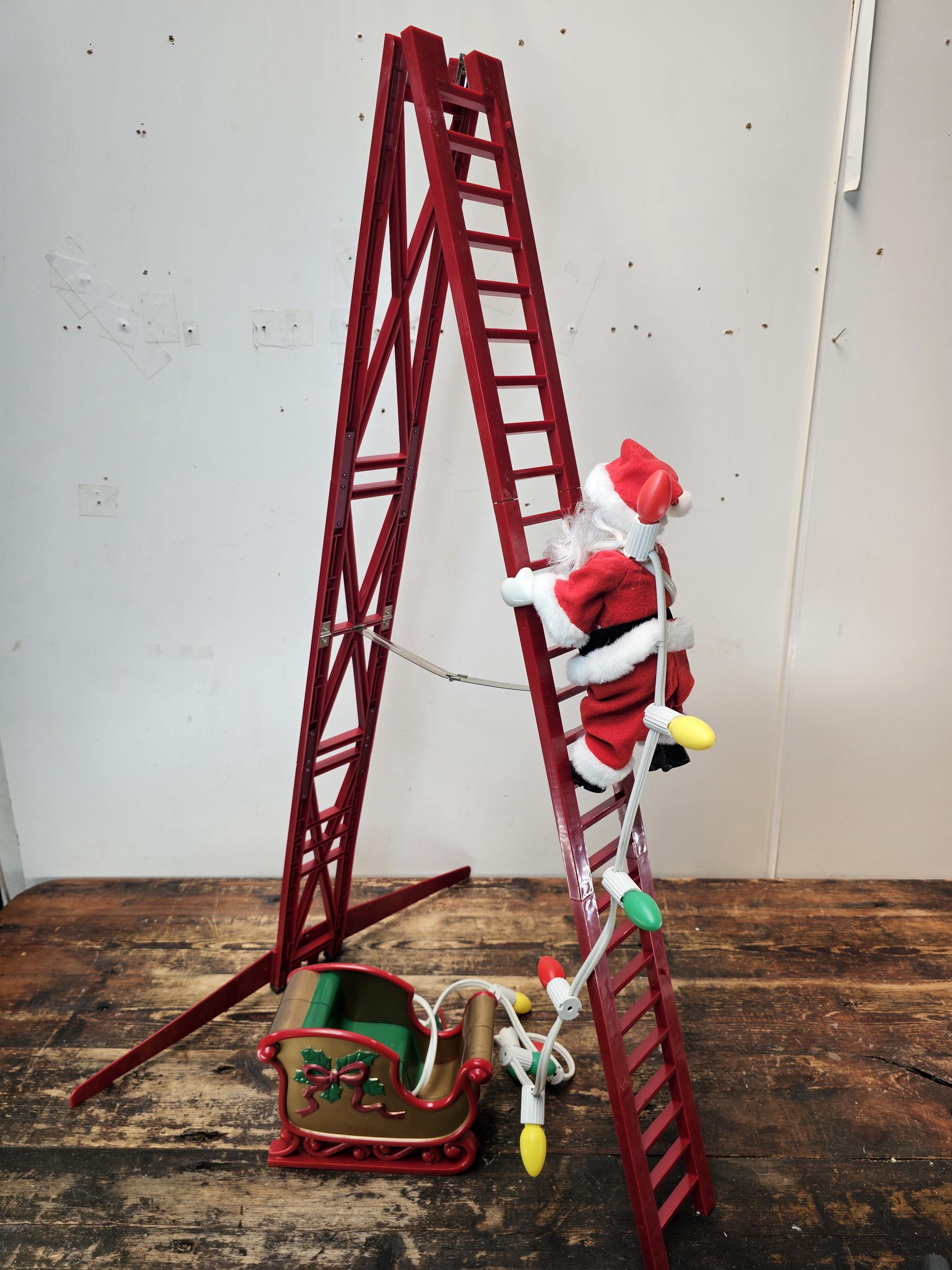 Vintage 1990s Mr Christmas Stepping Santa Ladder Climbing Musical
