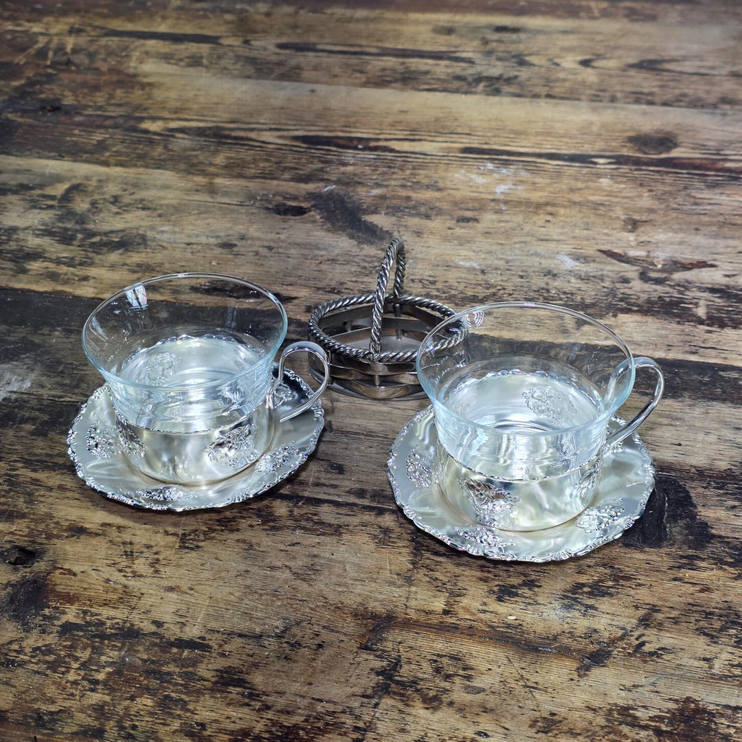 Vintage BMF Quist W-germany Silver Plated Glass Tea Cup Saucer Set ...