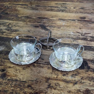 Vintage BMF Quist W-Germany Silver Plated Glass Tea Cup Saucer Set & Mini Basket
