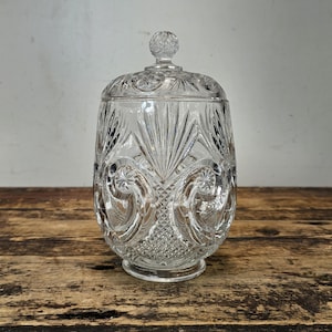 Antique EAPG Pressed Glass Biscuit Barrel / Candy Jar 9.5&quot;H