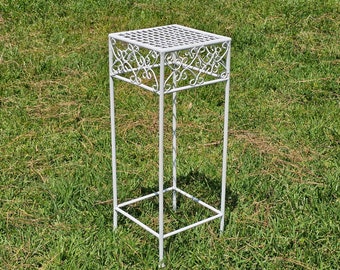 Vintage Metal Plant Stand Flat White 9" x 9" x 24" H