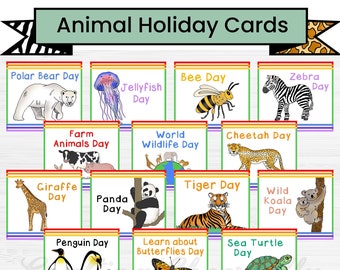 Animal Holiday Cards - Children's Calendar Cards - Instant Digital Download