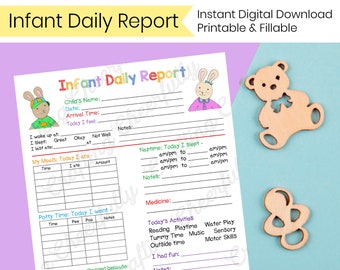 Infant Daily Report - In-Home Preschool, Daycare, Nanny Log - Printable and Fillable PDFs