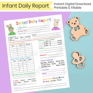 Infant Daily Report In-Home Preschool, Daycare, Nanny Log Printable and Fillable PDFs image 1