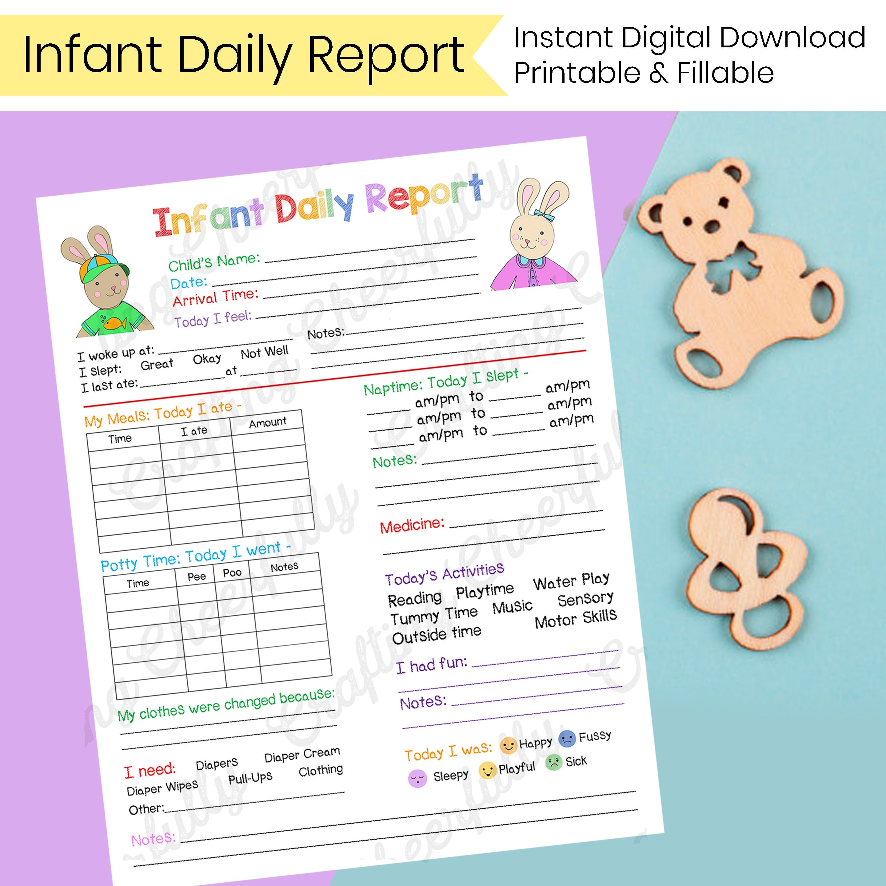 Infant Daily Report - In-Home Preschool, Daycare, Nanny Log - Printable and  Fillable PDFs With Preschool Weekly Report Template