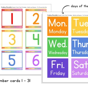 Pocket Calendar Kit for Kids Editable, Pocket Chart Cards, Classroom Calendar, Instant Digital Download image 3