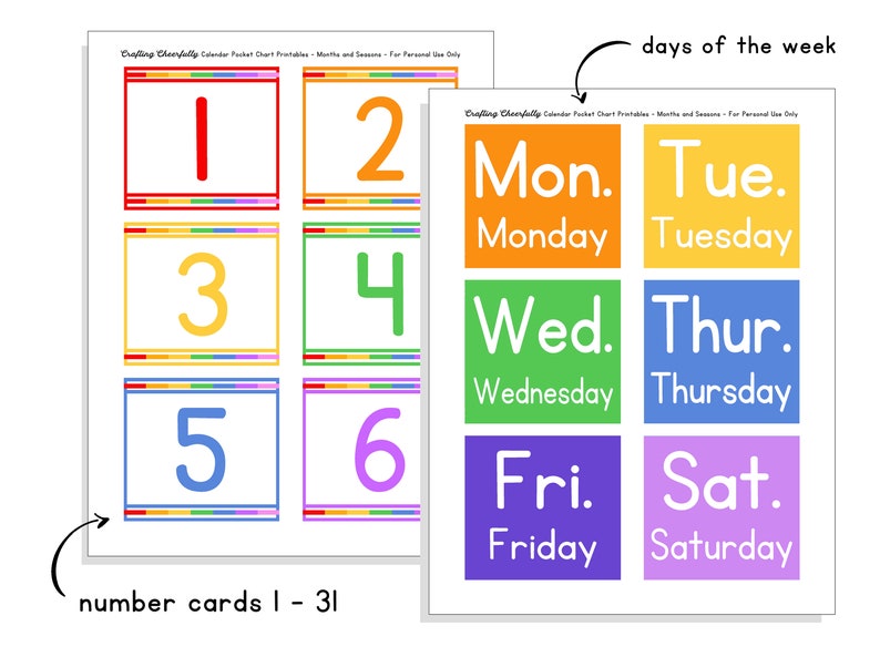 Pocket Calendar Kit for Kids Editable, Pocket Chart Cards, Classroom Calendar, Instant Digital Download image 3