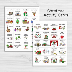 May include: A set of 24 colorful Christmas activity cards with illustrations of various activities, such as decorating a tree, baking cookies, playing in the snow, and watching a Christmas movie. The cards are perfect for a Christmas party or family gathering.