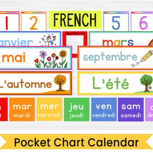 French Calendar Kit for Kids, Editable, Pocket Chart Cards, Classroom Calendar, Instant Digital Download