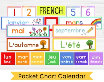 French Calendar Kit for Kids, Editable, Pocket Chart Cards, Classroom Calendar, Instant Digital Download