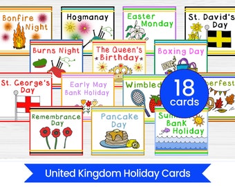 Ensemble de cartes de calendrier des vacances du Royaume-Uni - calendrier graphique de poche - calendrier pour enfants - téléchargement numérique instantané