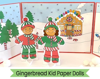 Gingerbread Paper Dolls - Dress Up and Scenery for Pretend Play - Instant Digital Download - PDF Printables