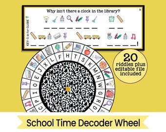 School Time Decoder Wheel - Cipher Wheel - Kid's School-Themed Activity Printable - Instant Digital Download