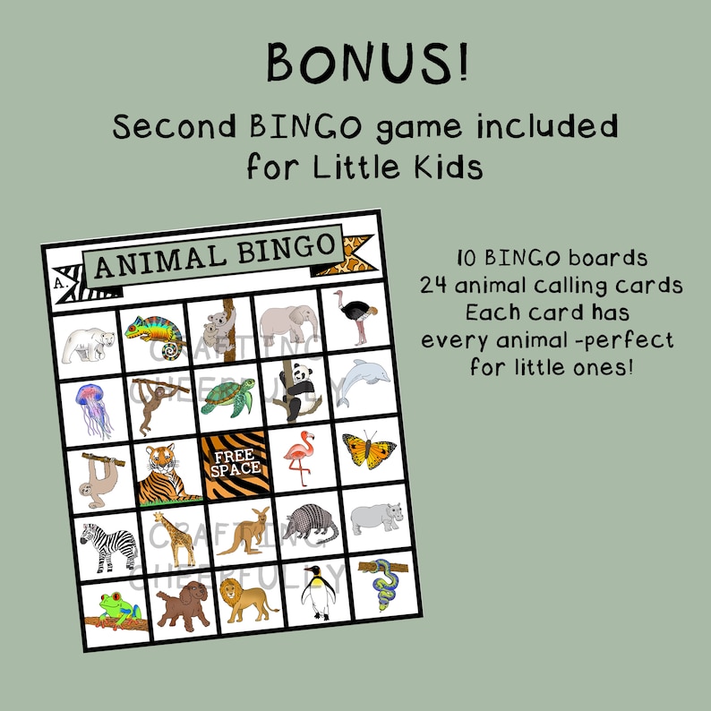 Animal BINGO Game 30 Printable BINGO party game Zoo Bingo Instant Digital Download image 4