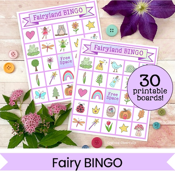 BINGO de Fairyland - Juego de bingo imprimible con temática de hadas - Juego de fiesta de hadas
