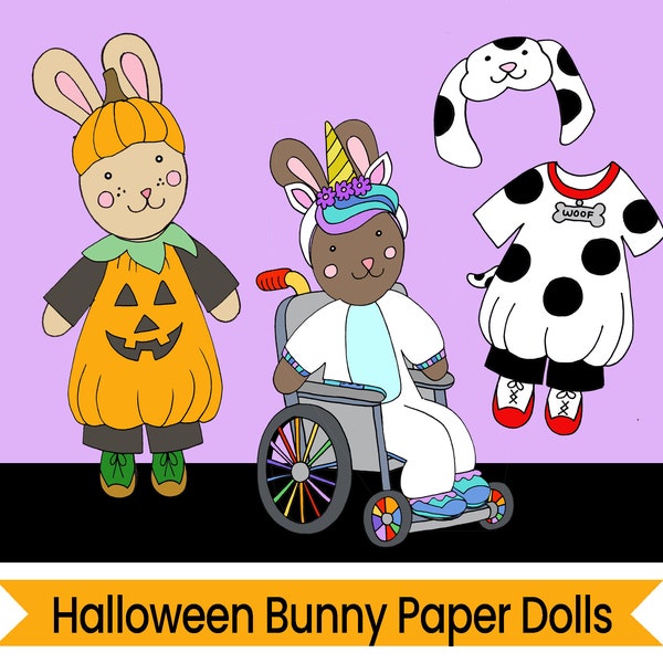 Halloween Kostüm Papierpuppen - Printable Paper Dolls - Sofortiger digitaler Download