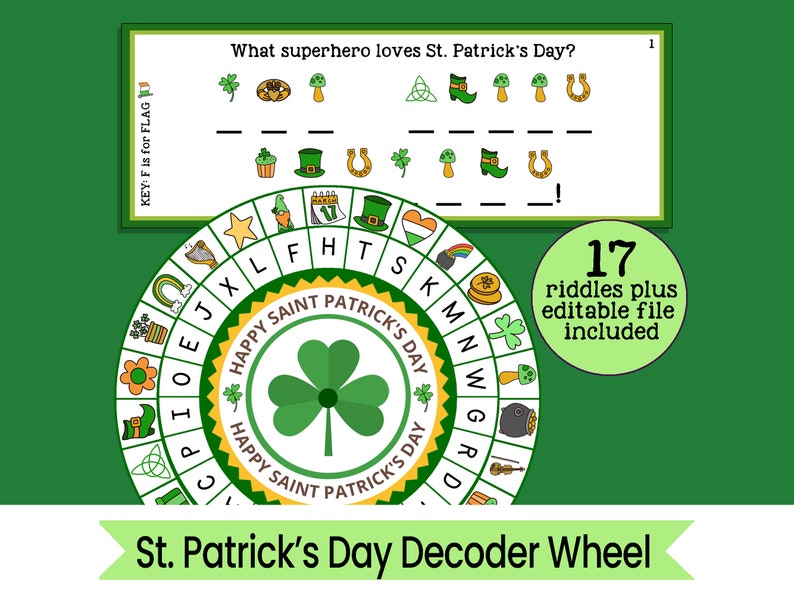 St. Patrick's Day Decoder Wheel Cipher Wheel Activity Digital Download image 1