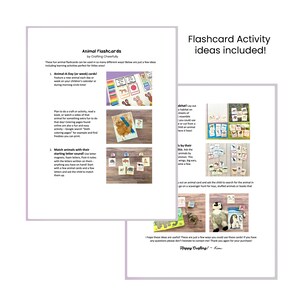 May include: A printable set of animal flashcards with ideas for using them in educational activities. The flashcards feature colourful illustrations of animals and the text "Animal Flashcards" and "Flashcard Activity ideas included!"