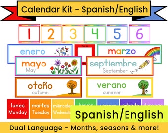 Dual Language Spanish and English Pocket Chart Calendar Printables | Digital Download