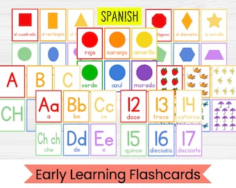 Spanish Early Learning Flashcards - Number, Shape, Color and Alphabet Flashcards - PDF Printable Packet - Instant Digital Download