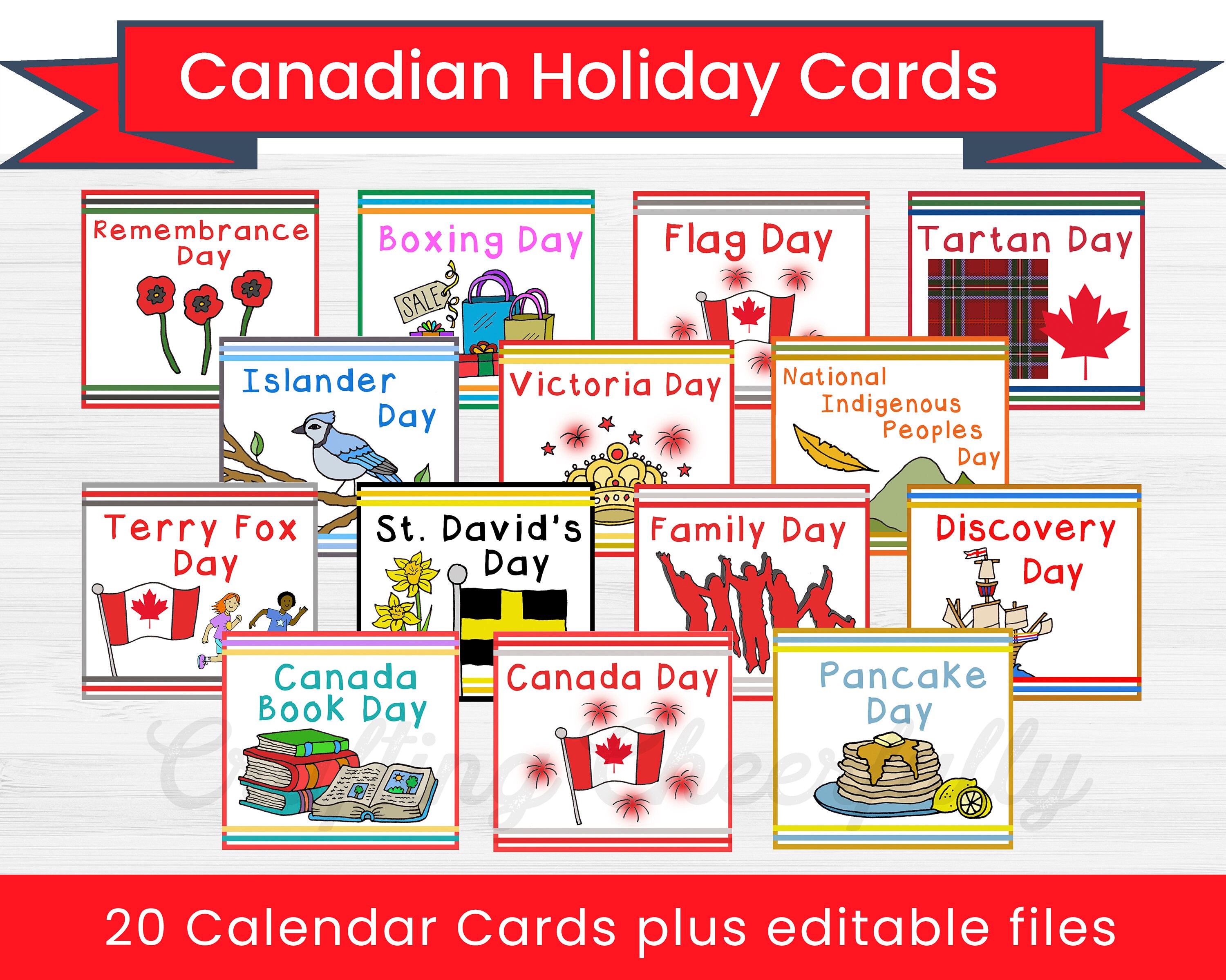 Canadian Holiday Calendar Cards Digital PDF Packet Pocket Chart Editable Canada - Etsy