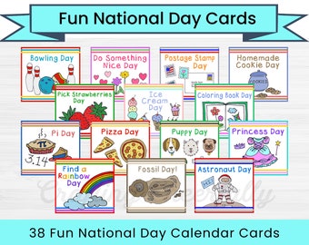 Fun National Day Cards for Children's Calendar - Calendar Cards - Instant Digital Download