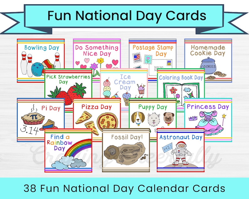 Fun National Day Cards for Children's Calendar Calendar Etsy Australia