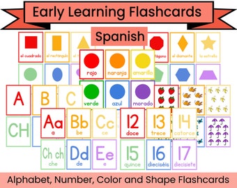 Spanish Early Learning Flashcards - Number, Shape, Color and Alphabet Flashcards - PDF Printable Packet - Instant Digital Download