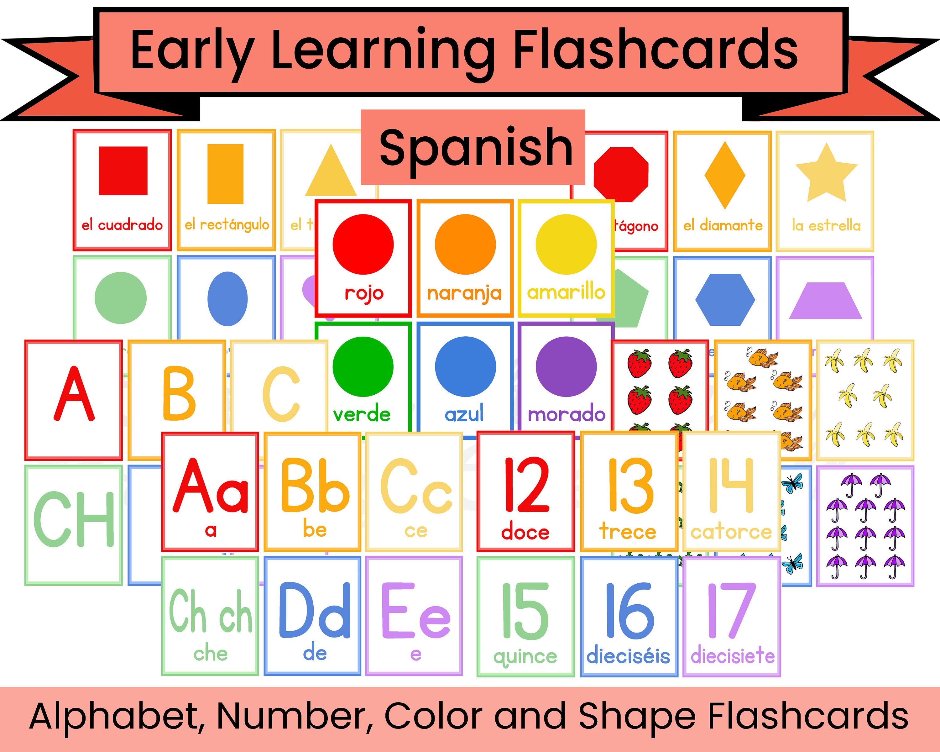 spanish early learning flashcards number shape color and etsy