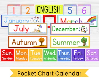 Pocket Calendar Kit for Kids - Editable, Pocket Chart Cards, Classroom Calendar, Instant Digital Download