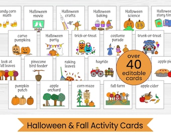 Halloween and Fall Activity Cards - Autumn Visual Schedule Cards - Editable Digital Download
