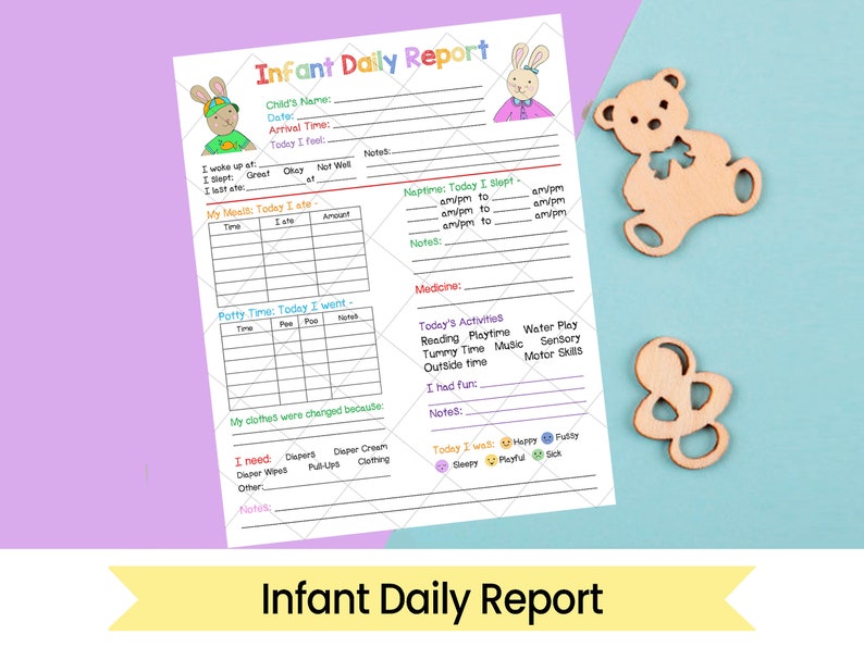 Infant Daily Report In-Home Preschool, Daycare, Nanny Log Printable and Fillable PDFs image 1