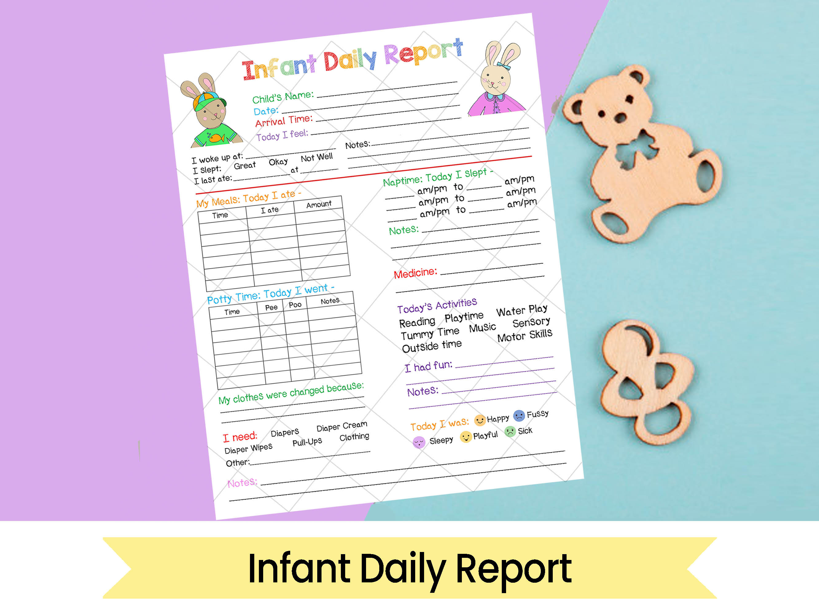 Infant Daily Report - In-Home Preschool, Daycare, Nanny Log - Printable and Fillable PDFs