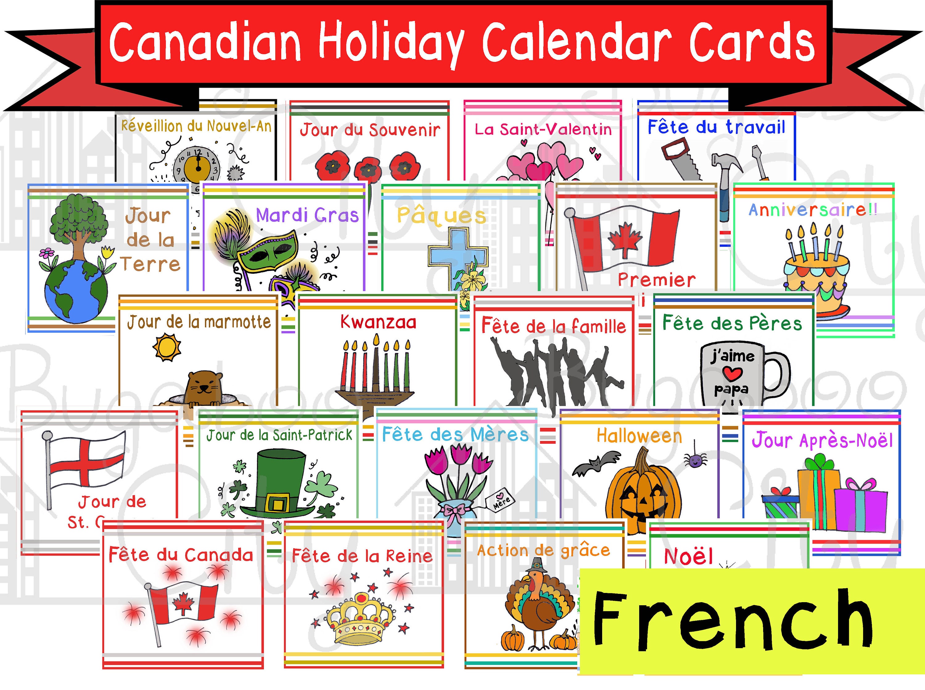 canadian holiday calendar cards in french digital pdf packet photo calendar cards