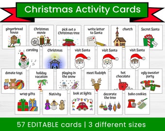 Christmas Activity Calendar Cards - Christmas Visual Schedule Cards - Editable Digital Download