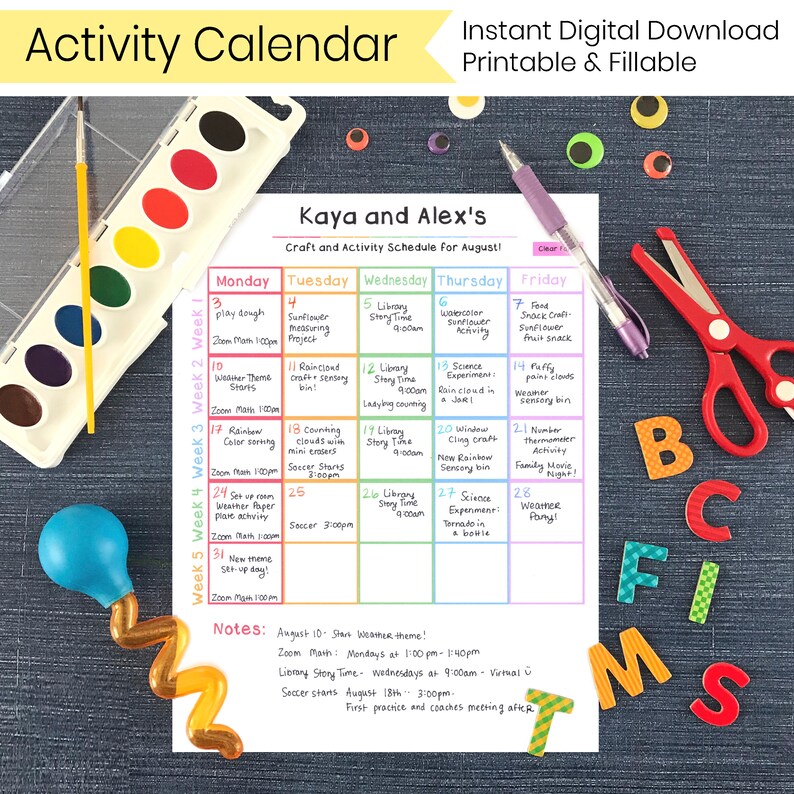 Activity Calendar Homeschool Preschool. Printable PDF | Etsy