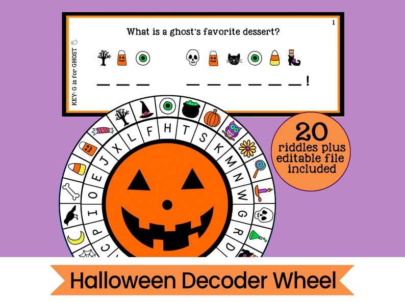 Halloween Decoder Wheel Cipher Wheel Halloween Activity Printable Instant Digital Download image 1