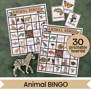 Jogo de Bingo de Animais - 30 jogos de festa de Bingo para impressão - Bingo de Zoológico - Download Digital Instantâneo