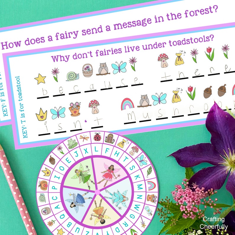 Fairy Decoder Wheel Cipher Wheel Kid's Fairy Activity Printable Instant Digital Download image 2