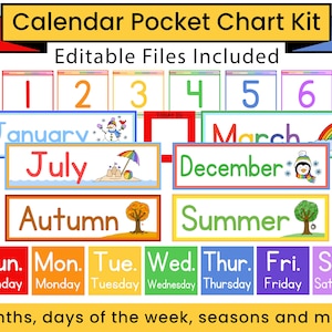 Pocket Calendar Kit for Kids Editable, Pocket Chart Cards, Classroom Calendar, Instant Digital Download Bild 1