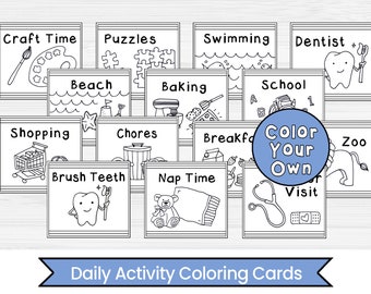 Daily Activity Schedule Cards - Coloring Pages - Calendar Cards - Instant Digital Download