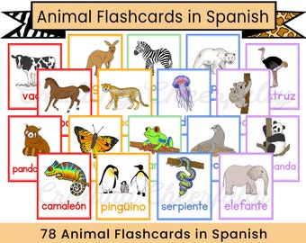 Animal Flashcards in Spanish - 78 Printable Picture Animals Flashcards in Spanish